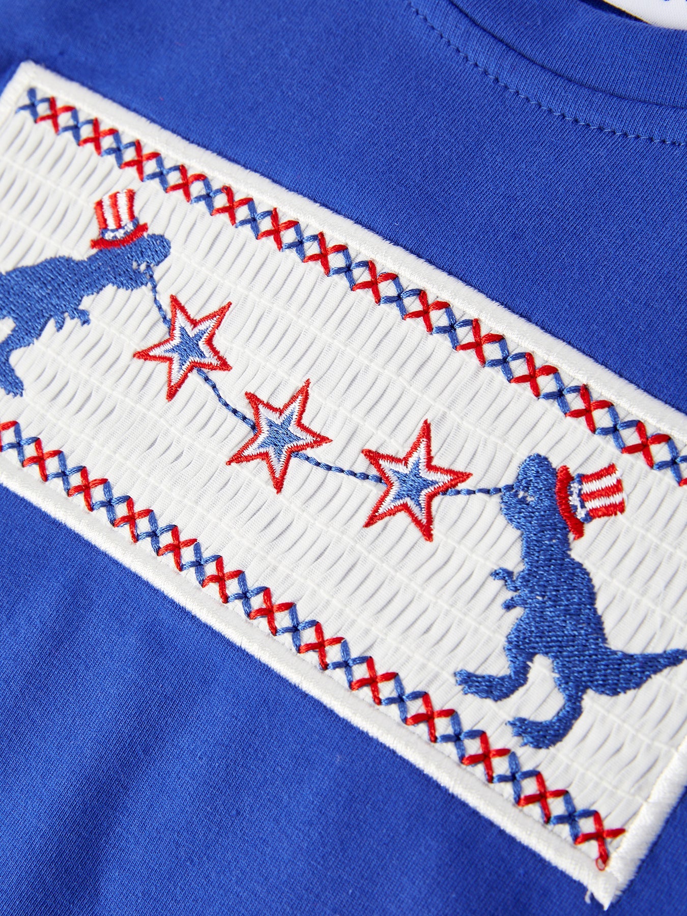 4th of july Dinosaur Smock Embroidery Boys Short Sleeved Shorts