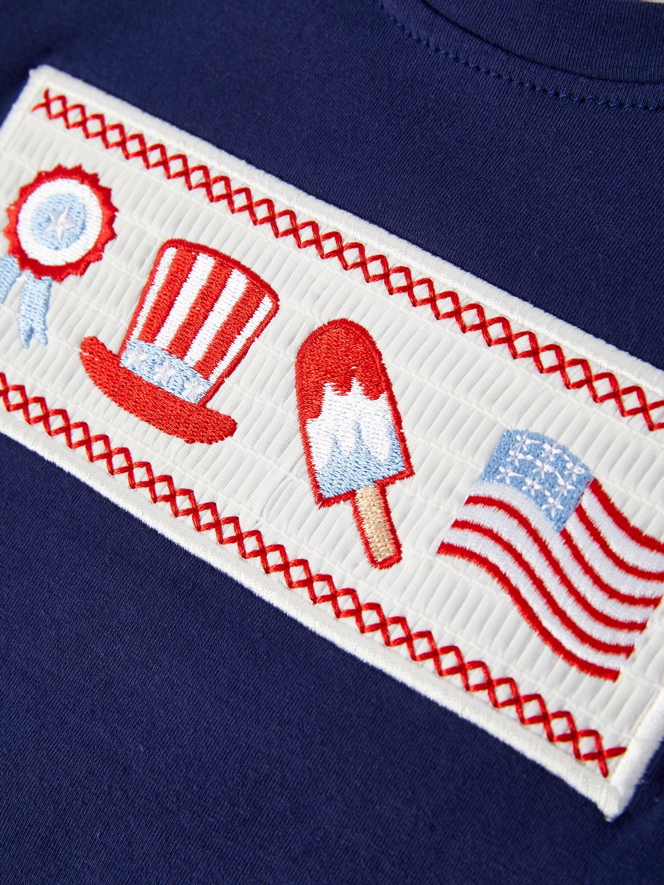 4th of july Flag Medal Ice Cream Smock Embroidery Boys Short Sleeved Shorts