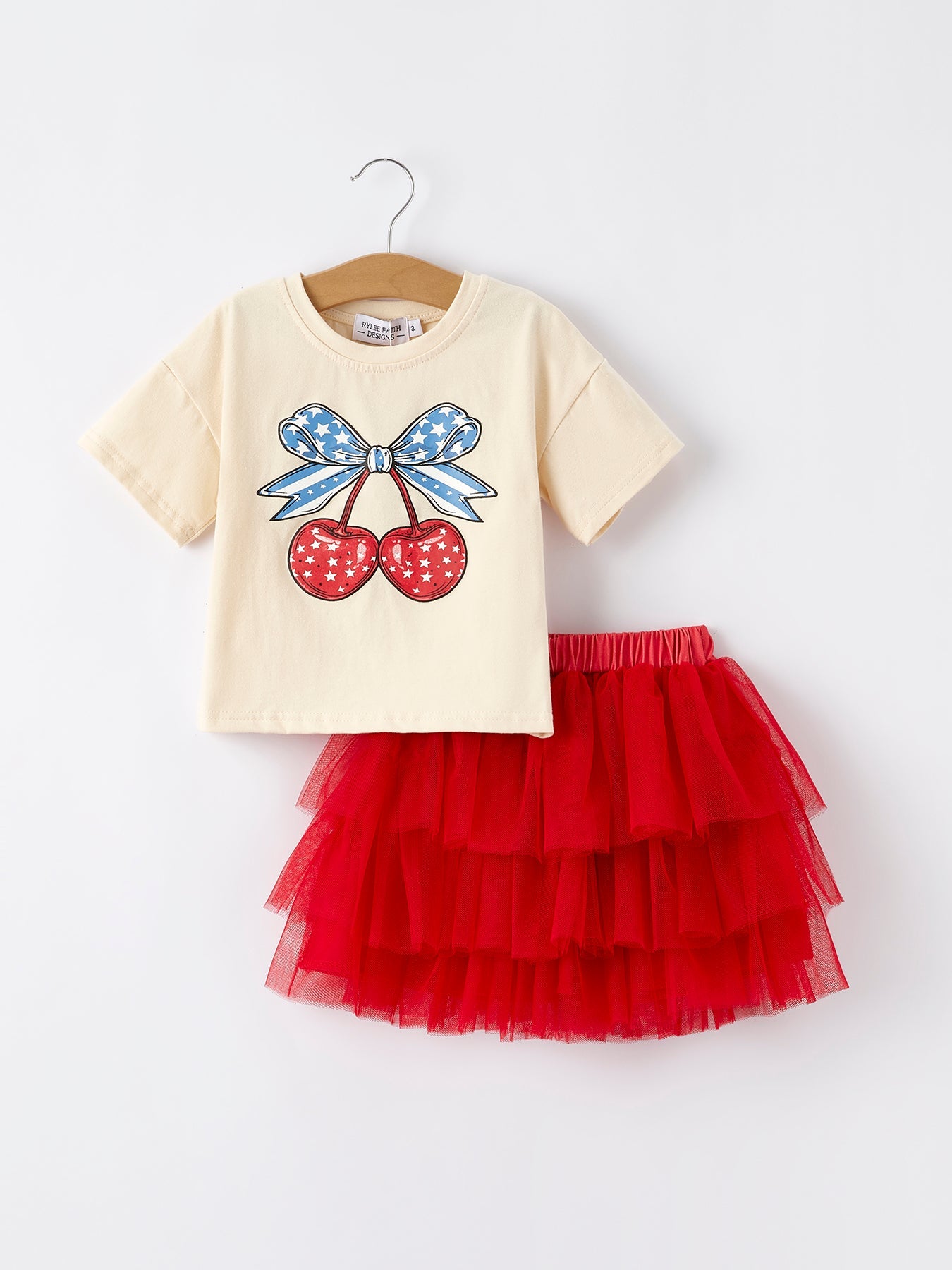 4th of july Cherry Print Tulle Dress