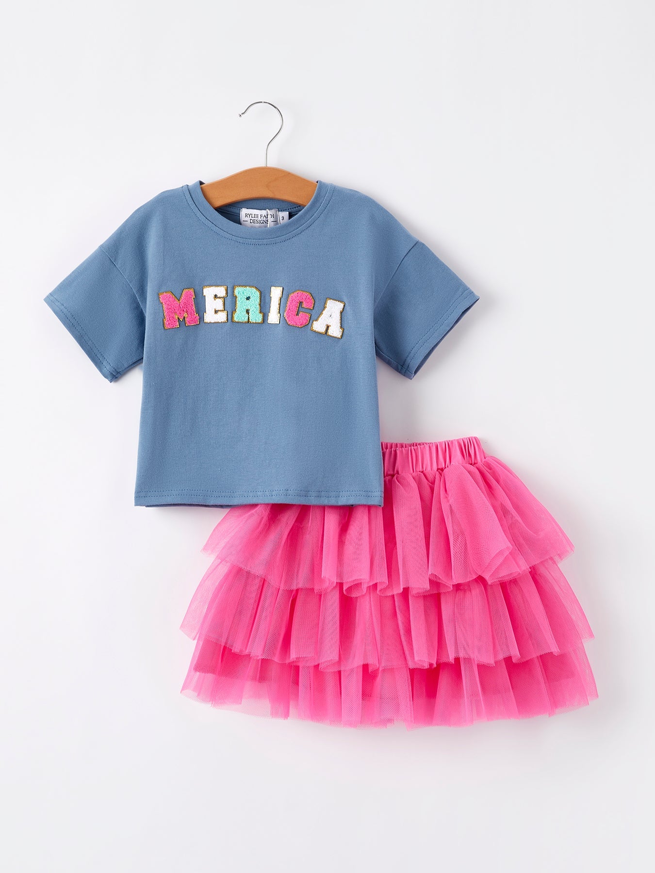 4th of july “MERICA”Top Girls Gauze Skirt