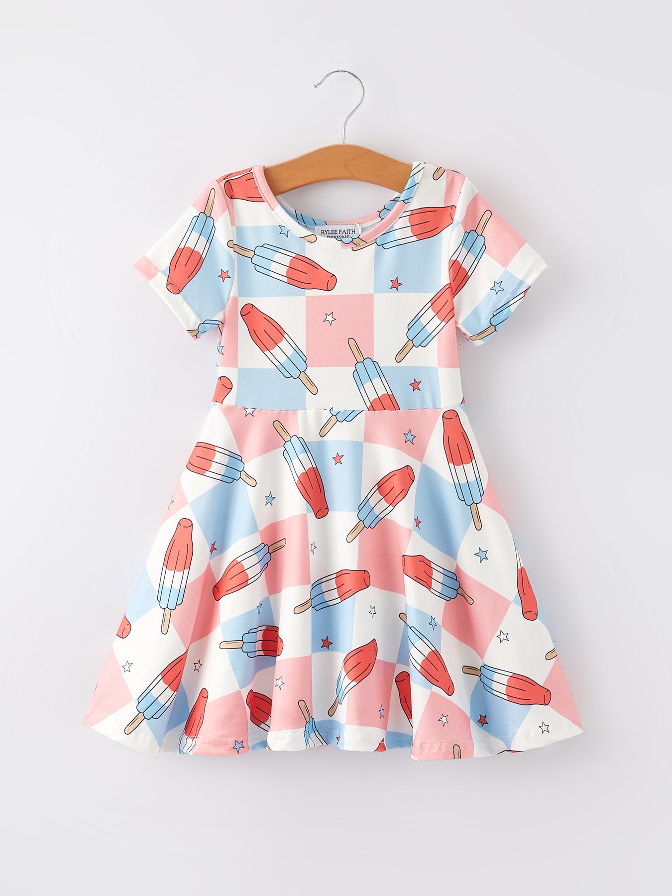 4th Of July Ice Cream Plaid Girls Dress