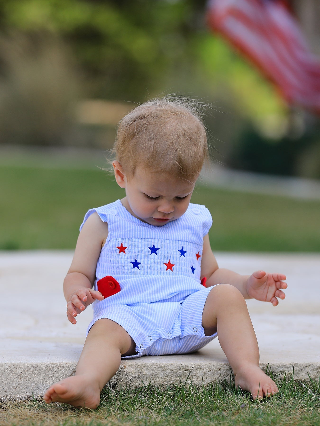 4th of july Boys' Smocking Star Embroidered Romper