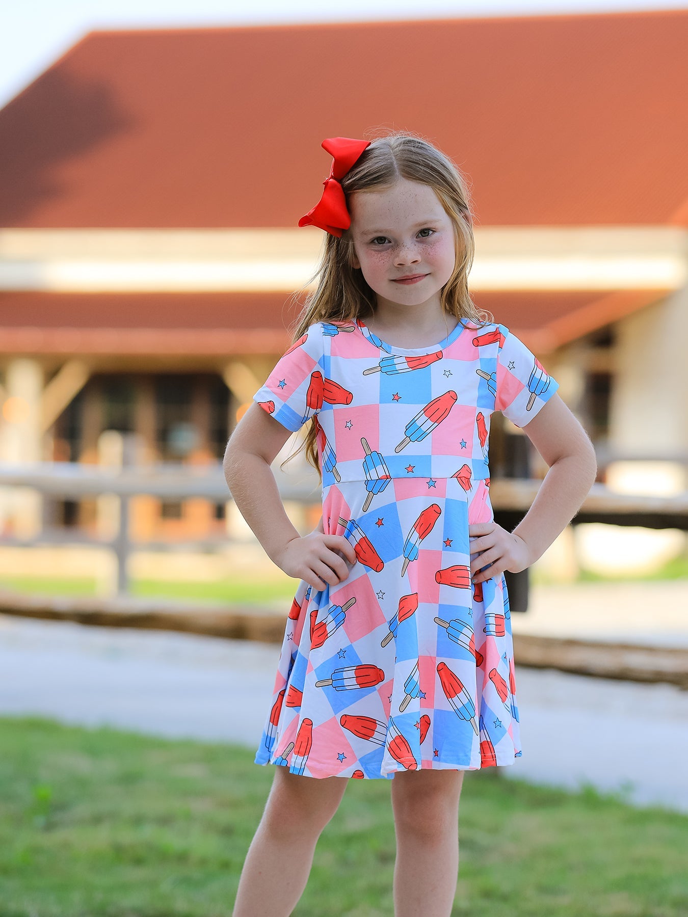 4th Of July Ice Cream Plaid Girls Dress