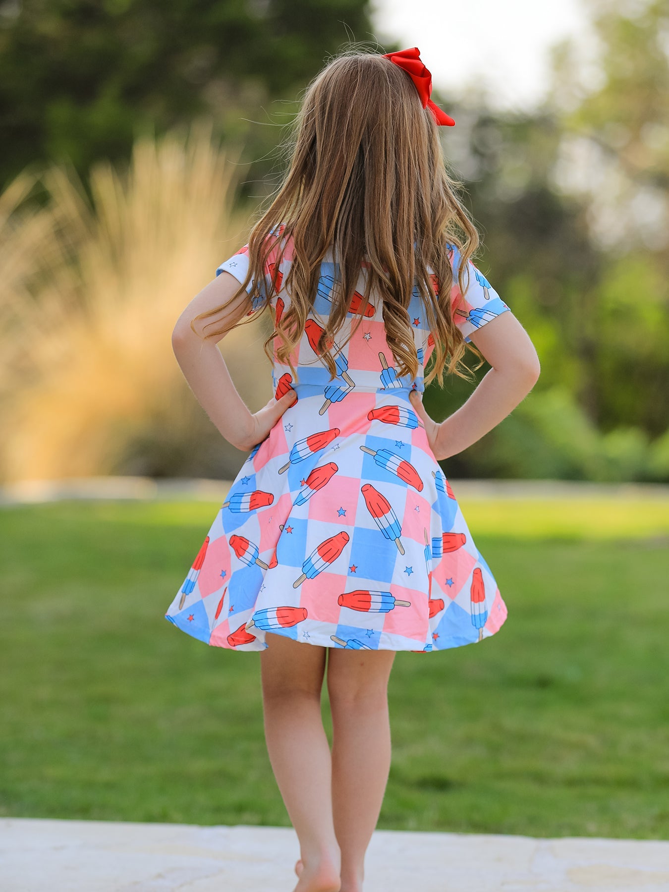 4th Of July Ice Cream Plaid Girls Dress