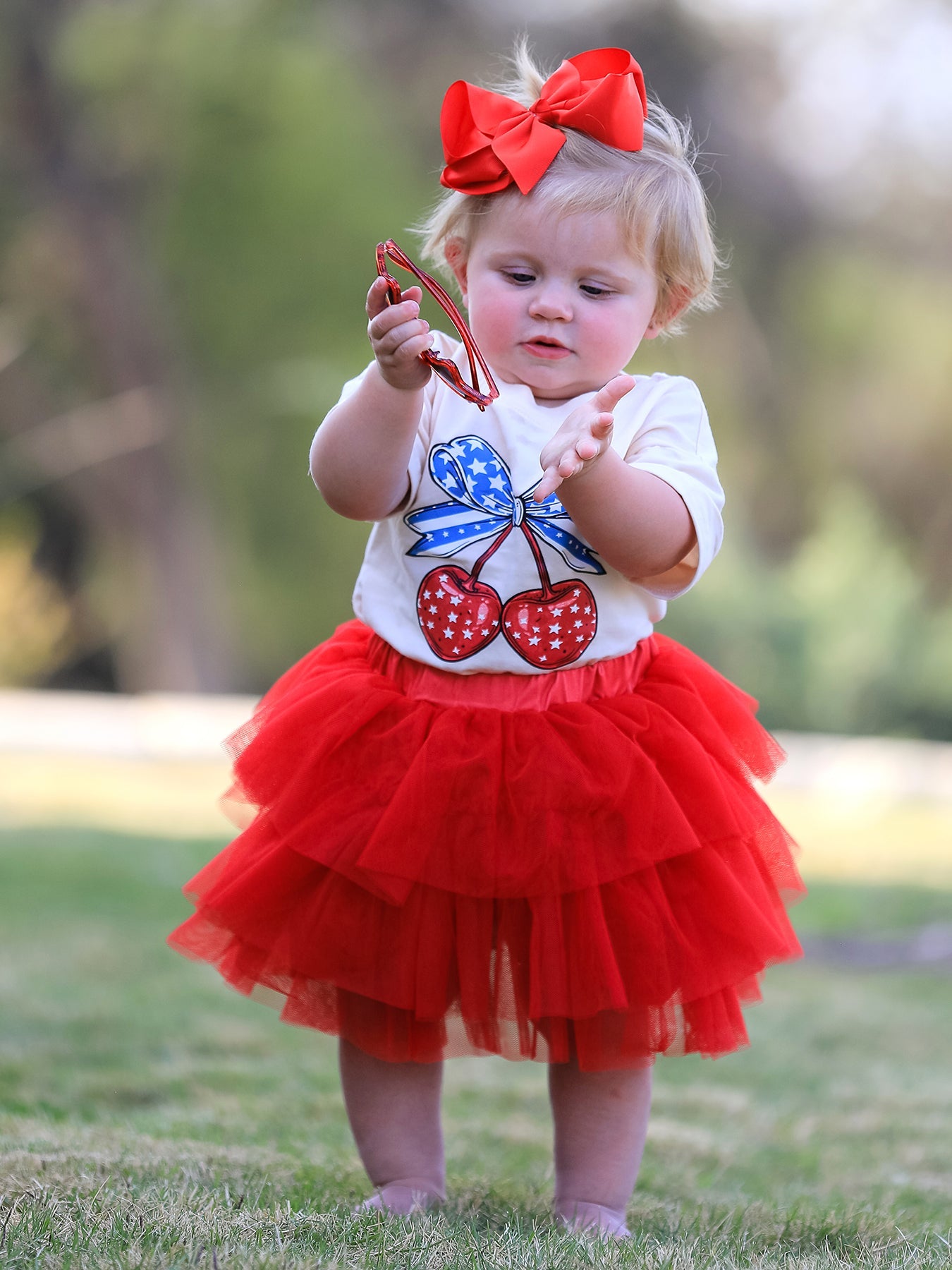 4th of july Cherry Print Tulle Dress