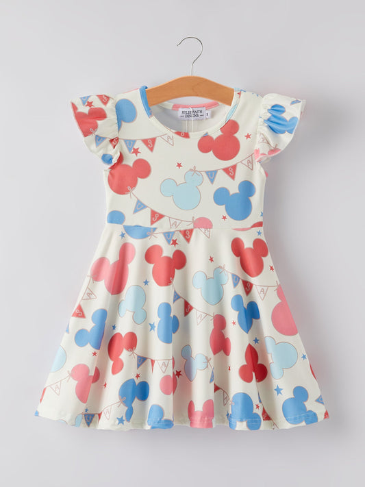 4th of july Cartoon Flag Print Girls Dress