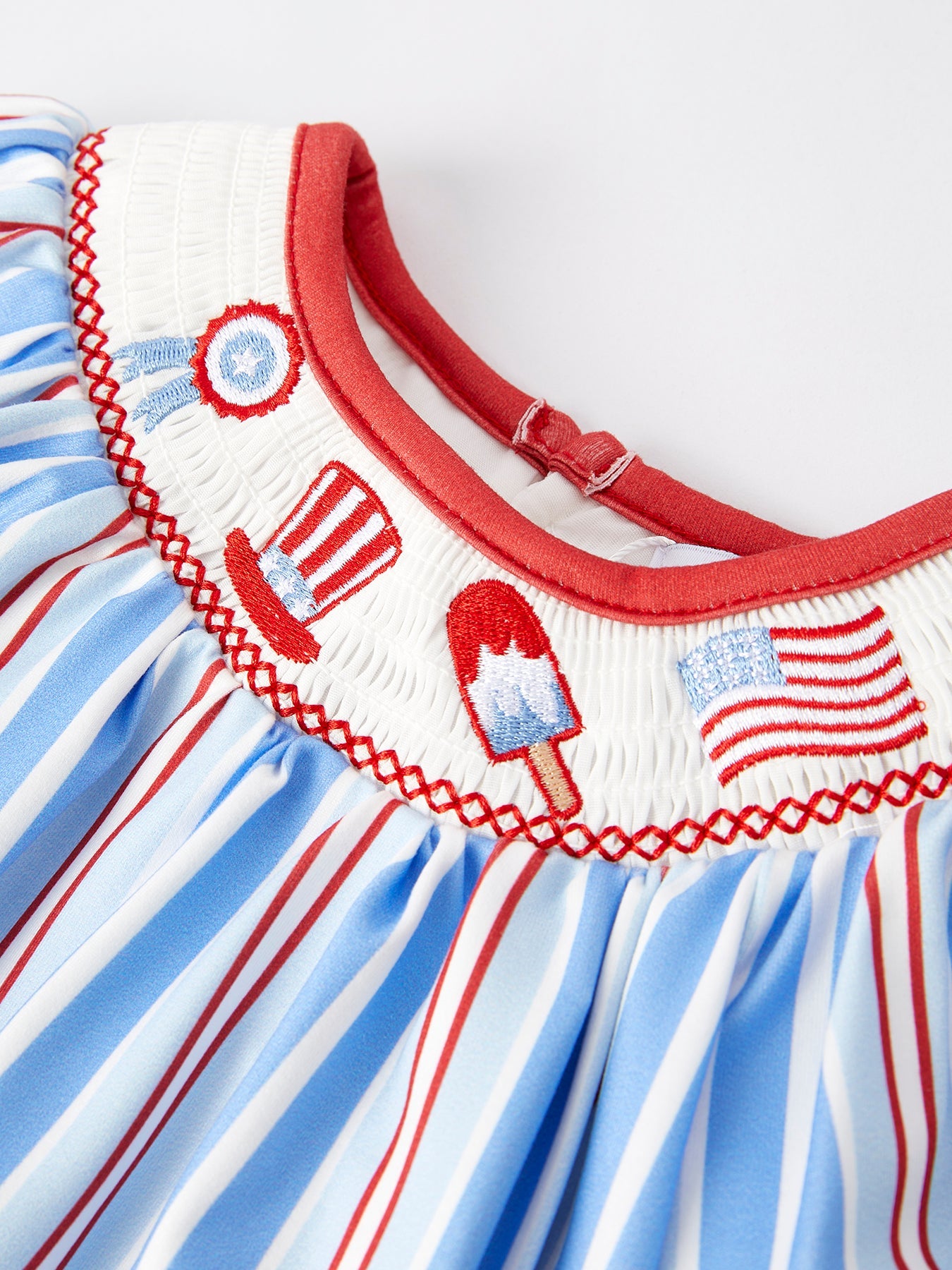 4th of july Flag Medal Ice Cream Smock Embroidery Baby Girl Romper