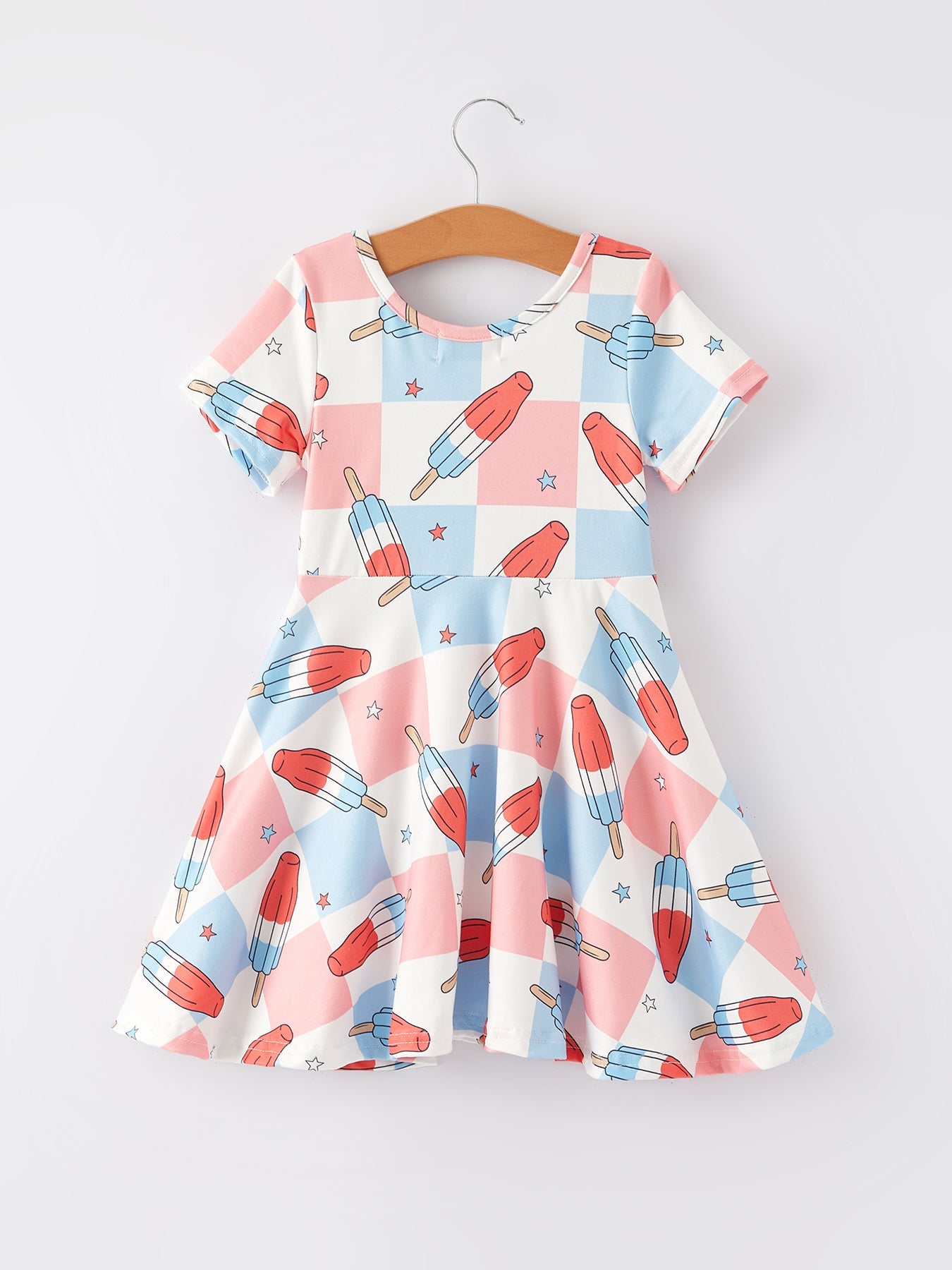 4th Of July Ice Cream Plaid Girls Dress