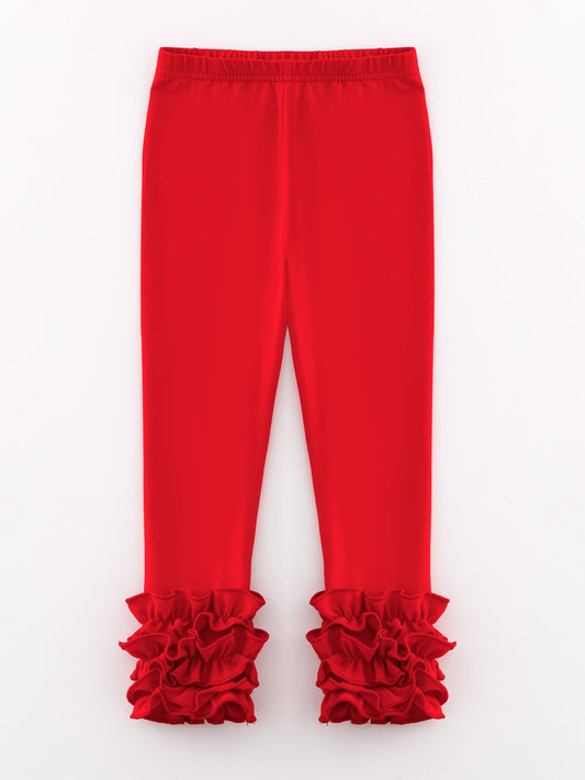4th of july Red Milk Silk Ruffled Solid Color Pants