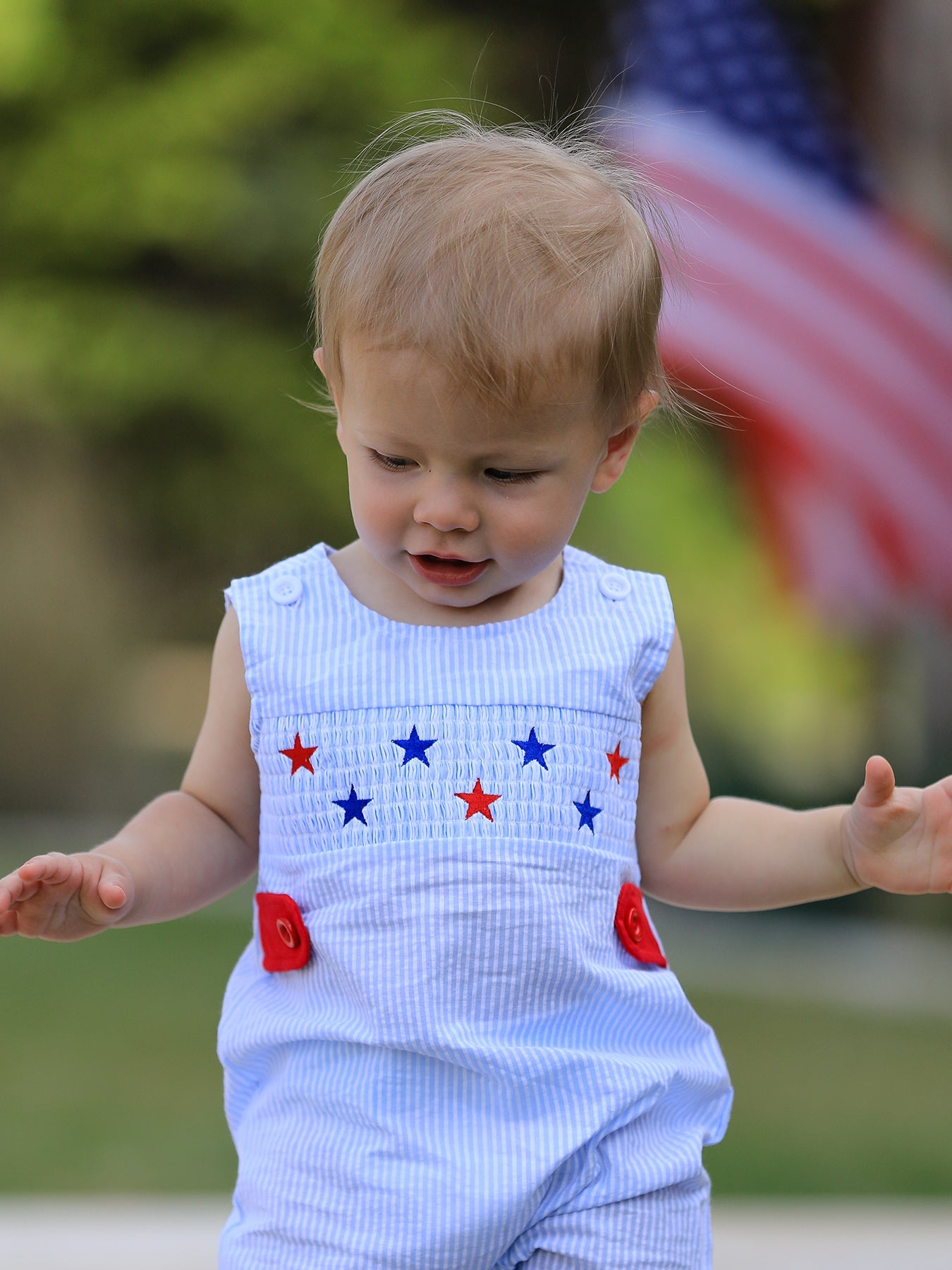 4th of july Boys' Smocking Star Embroidered Romper